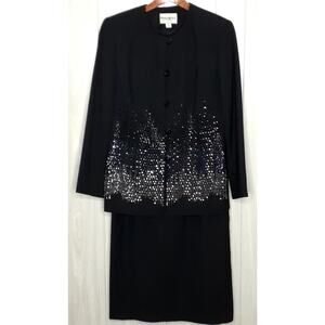 Ladies John Meyer of Norwich 2 Piece Skirt Suit Size 10 Beaded Embellished
